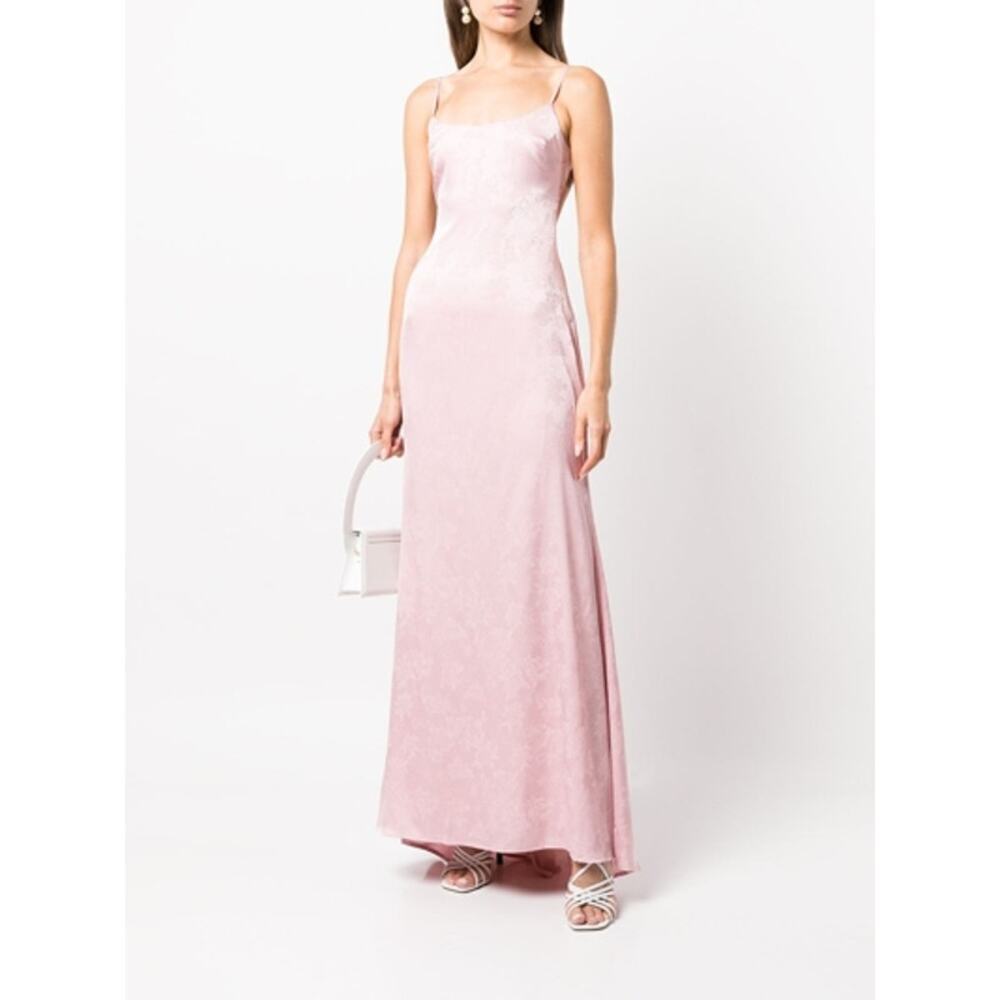 Reformation Satin Allium Maxi Dress Scoop Neck Open Back In Pink Size 10 Nwt